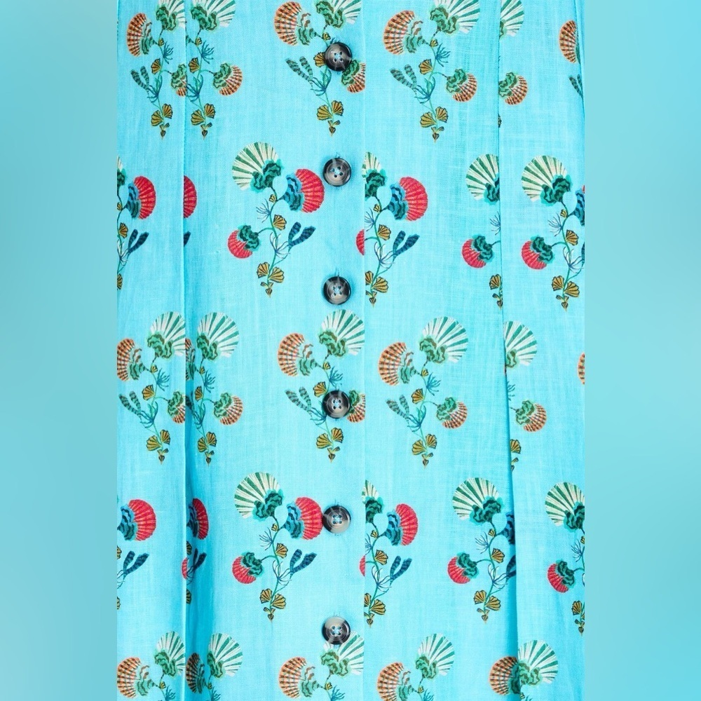 SALONI 100% Linen Eddie B Flowering Seashell Print Midi Dress Size US 8 NWT - Picture 3 of 9
